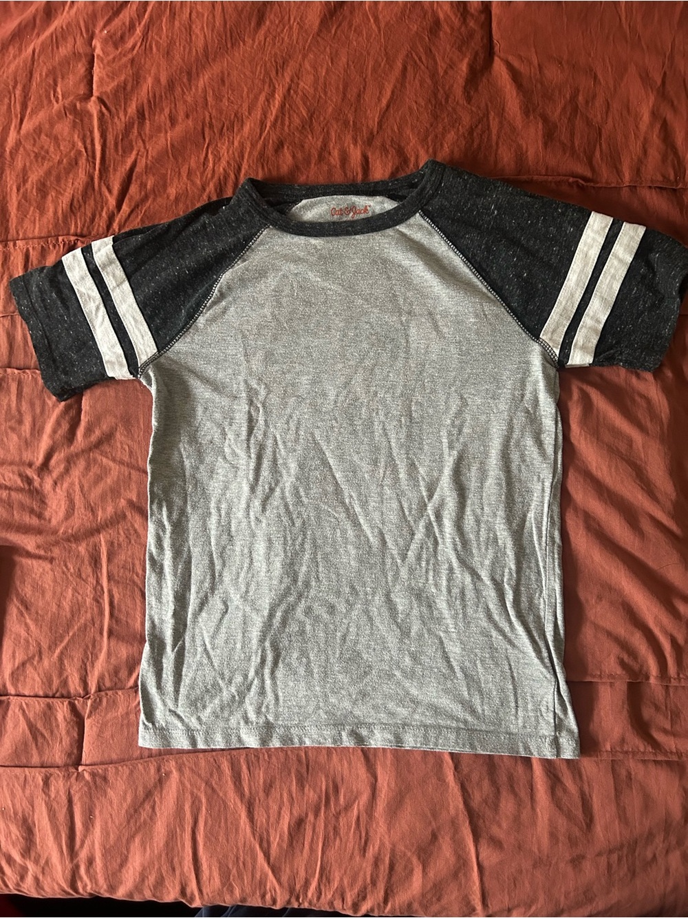 Cat & Jack Gray Tee with Black Speckled Raglan Sleeves
